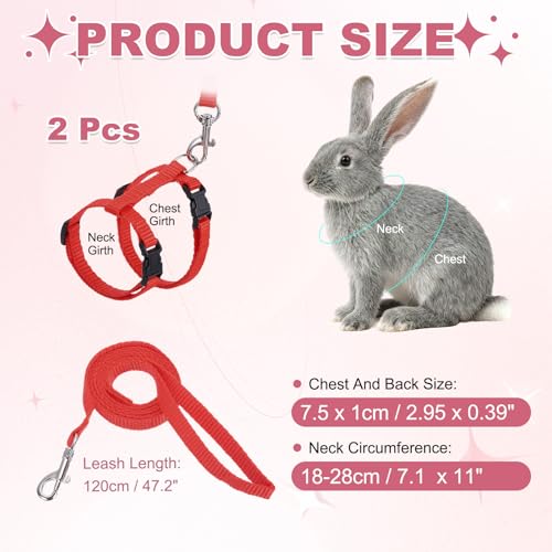 Rabbit Harness and Leash, Escape Proof Bunny Cat Leash Small Animal Harness Soft Adjustable Buckle(2Pcs, Red) for Bunny Kitten Cats Puppies Walking Hiking Training - color: Red