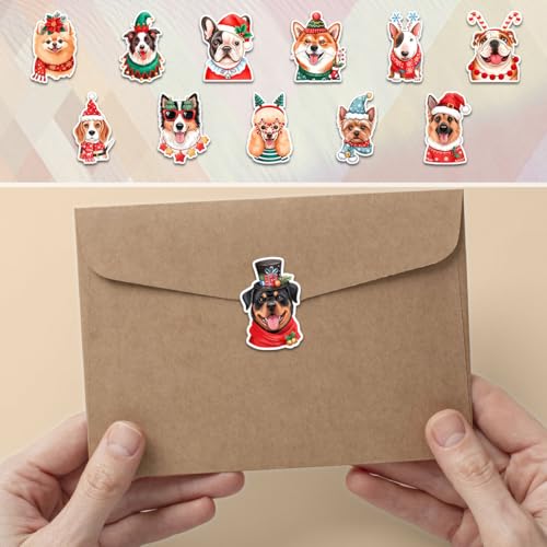 12 Pcs Christmas Dog Stickers, Holiday Puppy Decals Featuring Festive Dogs with Santa Hats, Scarves, Gifts Stickers for Laptop, Bottle, Notebook, Wrapping, Scrapbook, Holiday Crafts 7 Inches - color: Dog 1, size: 7 Inches