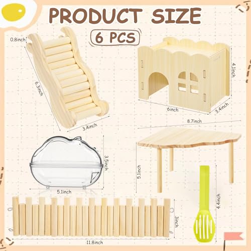 5 Pcs Hamster Platform Wooden Fence Bridge Ladder Climbing Toy Hidden House Exploring Toy with Hamster Bath Container Decor Cage Accessories for Small Animals Dwarf Syrian Gerbils Squirrel(Classic) - style: Classic
