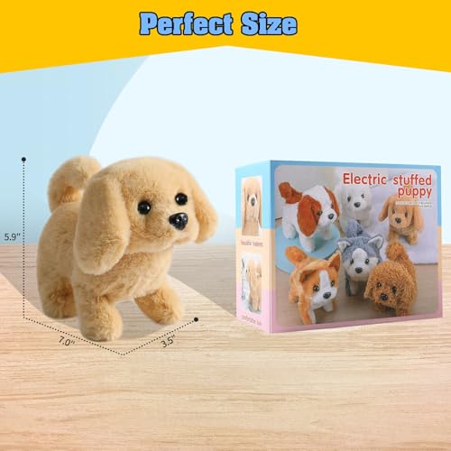 KSABVAIA Plush Golden Retriever Toy Puppy Electronic Interactive Dog - Walking, Barking, Tail Wagging, Stretching Companion Animal for Kids Toddlers - color: Golden Dog