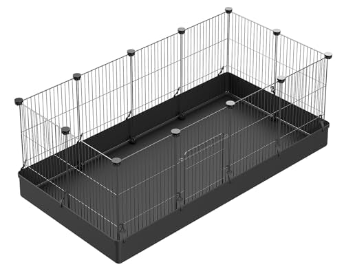 LANGXUN 12pcs DIY Small Animal Pet Playpen with Waterproof Mat, C&C Cage for Puppy Kitten, Rabbit Cage,Guinea PigsGuinea Pig Cages | Indoor & Outdoor Portable Metal Wire Yard Fence, Metal Pet Panels - style: 12 Metal Panels + Mat (11.8'' x 15")