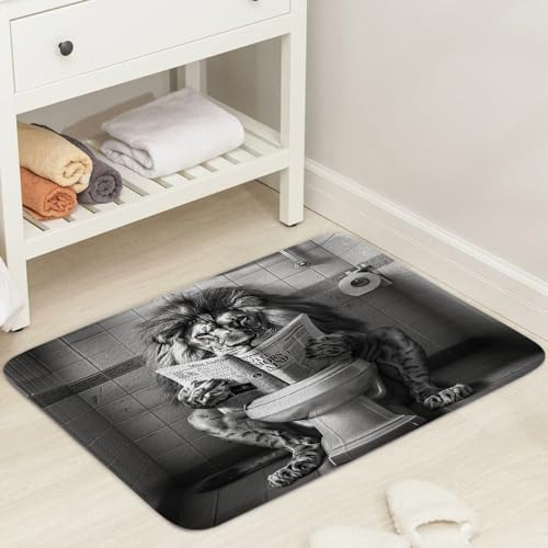 JAWO Funny Cool Lion Bath Mats Rugs for Bathroom, Fun Leo Wild Animal Humor Animal on Toilet Flannel Bathroom Mat Bath Shower Rug Non Slip, American Grey Mat Bathroom Accessories Decor 16x24 - color: Brown, size: 16.00" X 24.00"