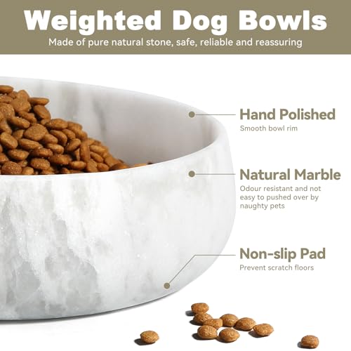 Karibiber Grey Marble Dog Bowl, 6lbs Non-Slip,Non-Tipping Heavy Dogs Food Bowl, Large Dog Dish, Weighted Food and Water Bowls for Large Dogs, Natural Marble, Easy to Clean, Holds 6 Cups - color: Grey, size: L