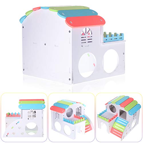 3 Pieces Fun Hamster Guinea Pig Hideout Kit Include PVC Hamster House, Rainbow Bridge, Seesaw DIY Exercise Playhouse for Rats Mouse Small Animals(Large,Rainbow Color) - color: Rainbow Color, size: Large