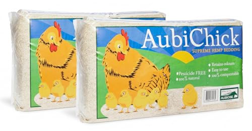 AubiChick High Grade French Hemp Bedding, 44lb (400L) Jumbo Bulk Bag for Chickens, Designed for Chicken Coop Bedding and Comfort of Birds, Poultry, Hairless Pets,(Pack of 2)
