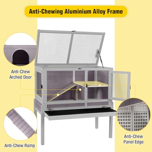 Aivituvin 2-Story Indoor Rabbit Hutch Guinea Pig Cage with Stand, Wooden Bunny Cage Small Animal Cages with Chew-Proof Ramp, Pull-Out Tray & Leakproof PVC Layer (Grey) - color: (Grey)
