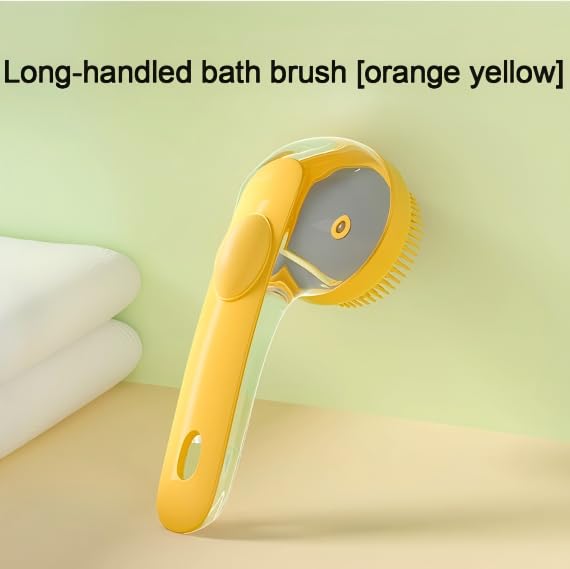 Pet Bath Brush with Shampoo Dispenser, Silicone Bristles, Ergonomic Handle, Green, 3-in-1 Shower Massage Tool for Dogs and Cats (Yelloew) - color: Yelloew
