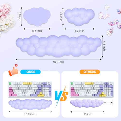 JIKIOU Upgrade Leather Cloud Wrist Rest for Keyboard and Mouse & Cup Pad | Wish Gift-Cute Cloud Shape, Comfortable and don’t Irritate to Skin, Non-Slip PU Base,Soft Memory Foam filled for Pain Relief - color: 04purple