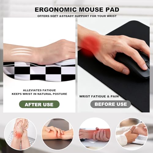 Black and White Checkered Mouse Pad with Gel Wrist Support, Smooth Surface Ergonomic Mouse pad, Non-Slip Pain Relief Desk Mat for Gaming, Work & Office Desktop - color: Black and White Checkered