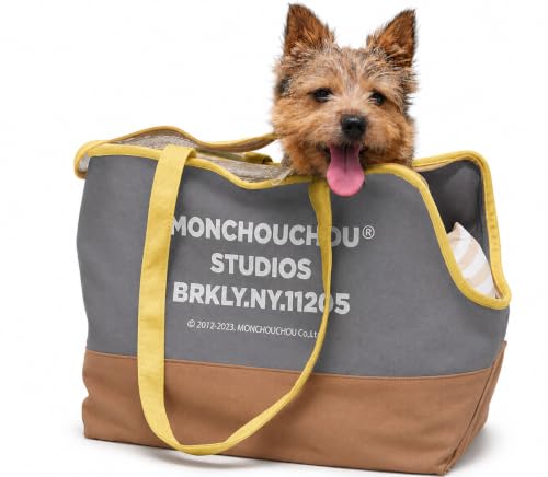 Dog Tote Bag for Small Dogs 4–20 lbs with Safety Leash, Purse carrier, Gray | safety leash hooks, removable cushion cover, and flat support base for comfortable everyday travel and hands-free carrying. - color: Gray