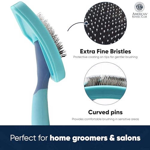 AKC Deshedding Slicker Brush for Dogs & Cats, Coated Tips | Skin-friendly grooming brush removes loose hair and detangles fur for dogs and cats of all breeds.