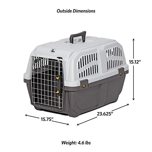 Skudo by MidWest 24-Inch Travel Carrier, Gray, Fits Pets up to 25 lbs | Hard-Sided Pet Carrier, Travel Crate with Handle, Ventilated Design, Locking Tabs, Easy Assembly