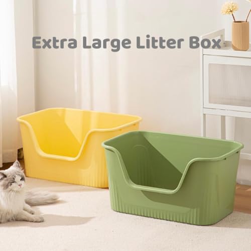 SpaceTime Large Cat Litter Box with High Sides,Cat Boxes for Indoor Cats,Cat Litter Pan for Kitty,Litter Box with Low Entry,Easy to Clean,Anti-Splashing (Green) - color: Green