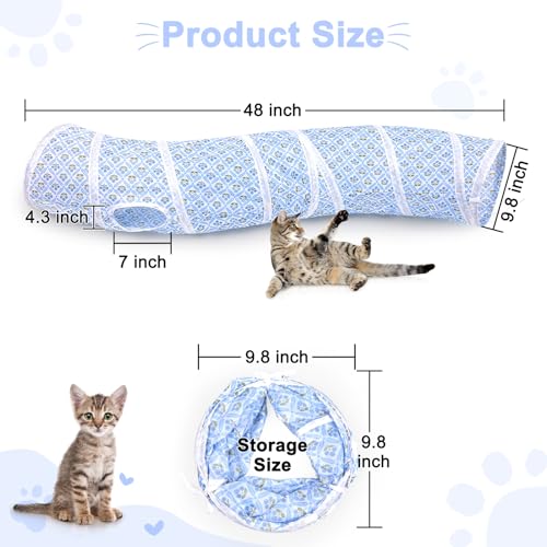 Glittme S-Shape Cat Tunnel, Foldable Cat Tunnels for Indoor Cats | Interactive Bunny Tunnel And Cat Tubes With Crinkle Sounds. Ideal For Kittens, Ferrets And Small Pets To Hide, Play Or Rest - color: Blue Flowers