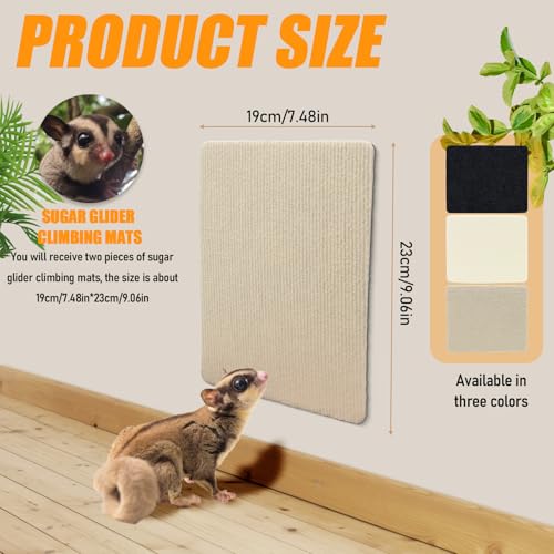 3 Pcs Sugar Glider Toys, Self-Adhesive Sugar Glider Cage Accessories | Small Animal Climbing Felt Mats, for Sharpening Claws, Pet Rat Enrichment Toys for Wall Furniture, Gray, White, Khaki