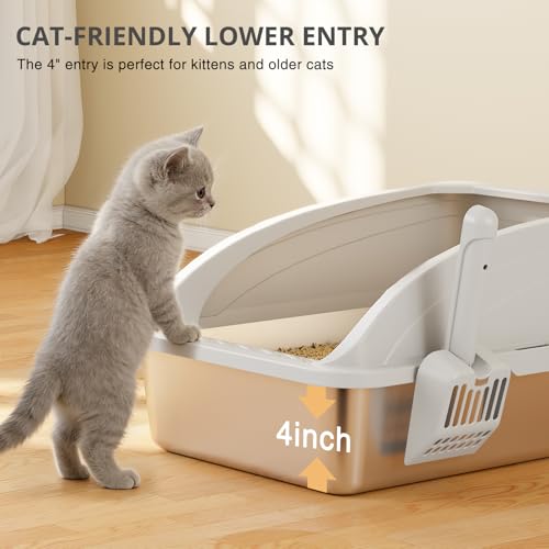 Stainless Steel Cat Litter Box with Lid, Metal Kitty Litter Box with Scoop, Non-Stick Base, Easy to Clean for Cat, Rabbit, Guinea Pigs and Hamsters - Gray - color: Grey