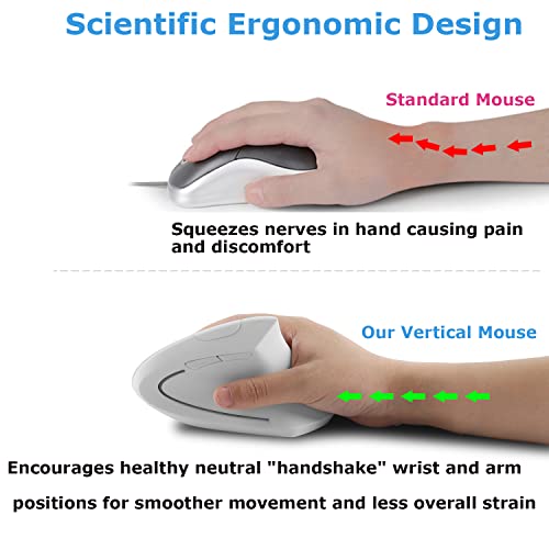 Wireless Mouse Ergonomic Vertical Ergo High Presion Optical Lightweight Cordless LED Light Cute Wireless Mice for Laptop Computer Mac Office Girl Boy Women Men Gift,800/1200/1600 DPI,6 Buttons - color: White