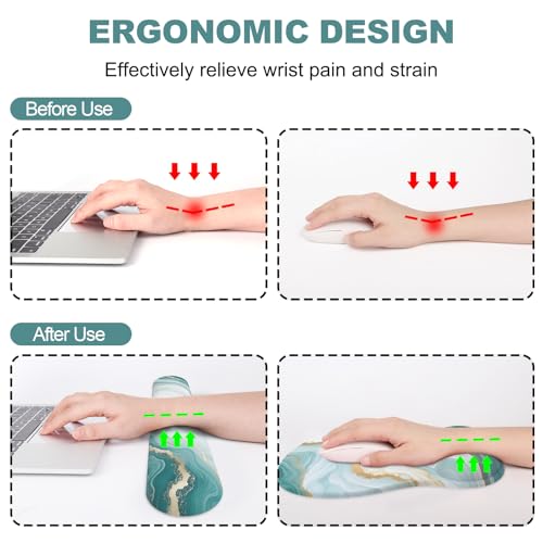 Ergonomic Mouse Pad with Wrist Rest and Keyboard Wrist Rest, Gel Mousepad and Wrist Rest for Computer Keyboard, Pain Relief, Non-Slip PU Base, Mouse Pad Wrist Support for Gaming, Blue Green Marble - color: Cyan Marble