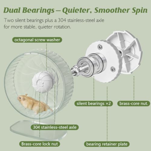 Silent Hamster Wheel, 10.2 Inch, Adjustable Stand, Clear | Clear acrylic wheel with anti-slip track, smooth bearings, and easy-clean design for Syrian hamsters and small pets. - size: 10.2"