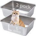 Stainless Steel Litter Box 2 Pack，Metal Litter Box,Cat Litterbox | Easy to Clean，Supplies for Kitten, Kitty, Medium Cat，Rabbit, 6" High Side Stainless Steel LitterBox, No Smell - color: 2packs-L-6" H