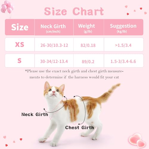 Cat Harness and Leash Set Escape Proof Walk Harness for Cats Pink XS | Cute Pearls Lace Bow,Safe Reflective Strips,Breathable Soft Mesh,No Stress,Easy Wear,Adjustable Velcro,Nylon Leash,for Bunny - size: XS