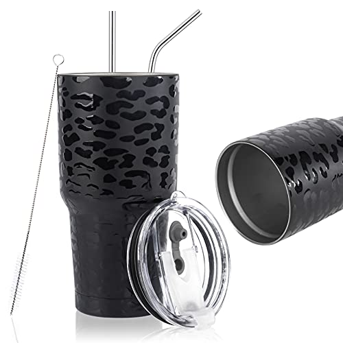 D·S 30oz Leopard Tumbler Double Wall Vacuum Insulated Travel Coffee Mug | Double Wall Vacuum Suit Cold and Hot Drink Fits in standard car cup holders With Splash-Proof Lid - color: Black Leopard