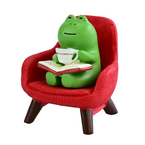 Mevodeata Cute Mini Frog Figurine with Small Sofa Resin Frog Figure for Office Home Decor - Cute Frog Gift for Frog Lovers (Red Sofa) - color: Book Frog-red