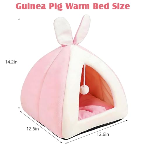 Fhiny Rabbit Bed Cave Cozy Guinea Pig Hideout Cute Bunny Bed Large House Winter Nest Dwarf Rabbit Cage Accessories for Chinchilla Ferret Hedgehog or Other Small Animals（Pink） - color: Pink