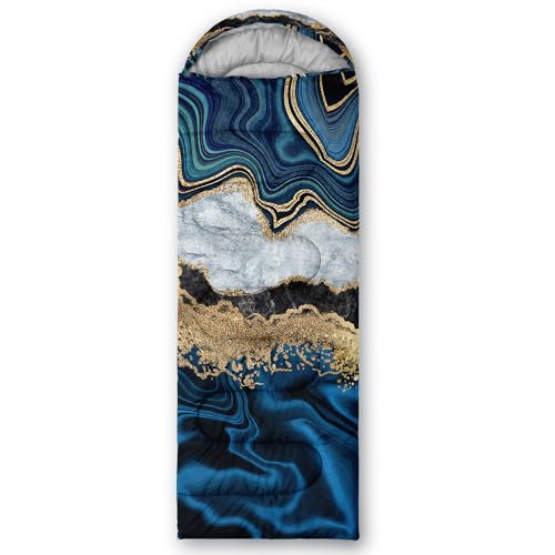 Sleeping Bags for Adults and Kids Backpacking Camping Sleeping Bags for Girls and Boys Lightweight Waterproof Cold/Warm 3-Season - color: Blue Gold Marble