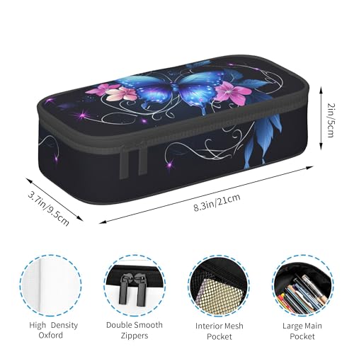 Yrebyou Butterfly Pencil Case Big Storage Pencil Pouch Multi-Functional Pen Bag Cute Lightweight Organizer for Aldult Office College - color: Blue