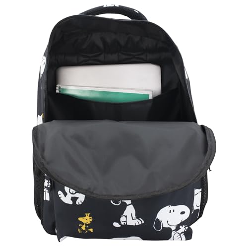AI ACCESSORY INNOVATIONS Peanuts 16” Backpack With Front Pocket for Girls & Boys, Allover Print Bookbag Featuring Snoopy & Woodstock, Black - color: Black