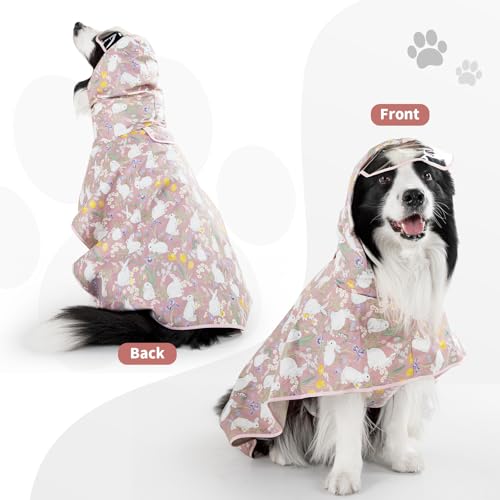 Dog Raincoat,Dog Rain Jacket Poncho with Hood and Leash Hole(Rabbit,L) | Windproof,Waterproof,Leash Loop,Adjustable,Rabbit Design - color: Pink, size: L(16-22lbs)