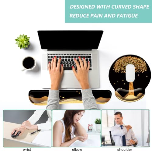 Keyboard Wrist Rest Pad Mouse Pad with Wrist Support Set of 3, Mousepad with Non-Slip Rubber Base, Ergonomic Memory Foam Mouse Wrist Cushion Support for Home Office Laptop Computer, Tree - color: Tree