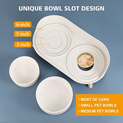Elevated Dog Bowls Ceramic, Raised Cat Bowl Set for Food and Water, Mess Proof and High Wall Splash Guard with Non-Slip Stand Design for Small Cats Dogs - 2 x 320 ML (4.9 OZ) - White - color: White, size: Small