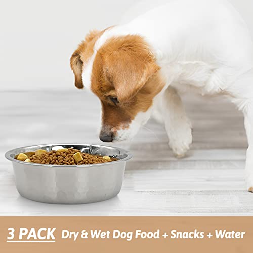 Fhiny 3 Pack Hammered Stainless Steel Dog Bowls, 4 Cups/32 Oz Premium Metal Puppy Feeder Bowl Set for Raised Feeding Station Basic Kitten Food & Water Dishes for Small & Medium Pets Dishwasher Safe - size: 4 Cups/32 Oz