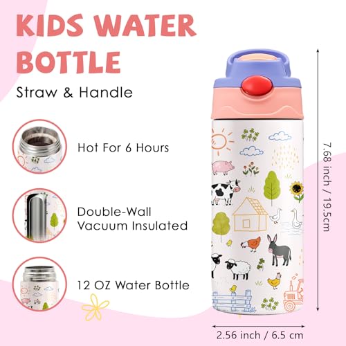 Animals 12 oz Water Bottle with Straw – Kids Stainless Steel Vacuum Insulated Cup, Leakproof Pop-Up Spout, Reusable Travel Mug for Boys and Girls Outdoor Sports - color: Animal1