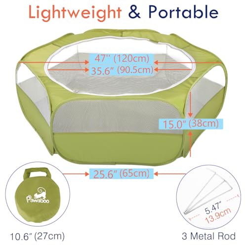Pawaboo Small Animal Playpen with Zippered Cover,Green | Portable pop-up pet tent for supervised rabbits, guinea pigs, chicks and kittens; water-resistant bottom and 3 metal rods - color: A-Green