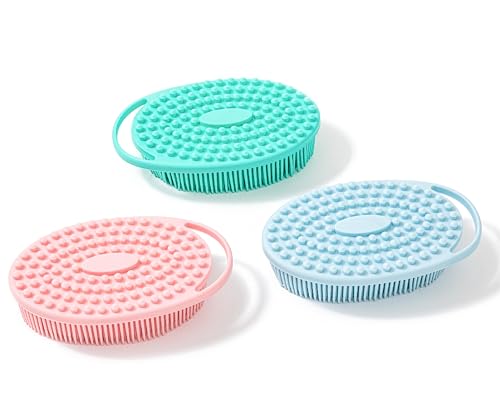 Premium Sensory Brushes for Kids or Autism,Soft Silicone Body Scrubber,2 in 1 Sensory Room Occupational Therapy,Silicone Loofah,Pets Shower Brush Bath Brush Shampoo Brush (3pcs(hangable-Oval)) - color: 3pcs(hangable-oval)
