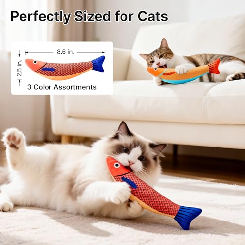 Potaroma Cat Toys Saury Fish, 3 Pack, Catnip Crinkle Sound, Soft and Durable, Interactive Kitten Kicker for Indoor Kitty Exercise 9.4 Inches for All Breeds | Crinkle Sound, Soft and Durable, Interactive Kitten Kicker for Indoor Kitty Exercise 9.4 Inches f