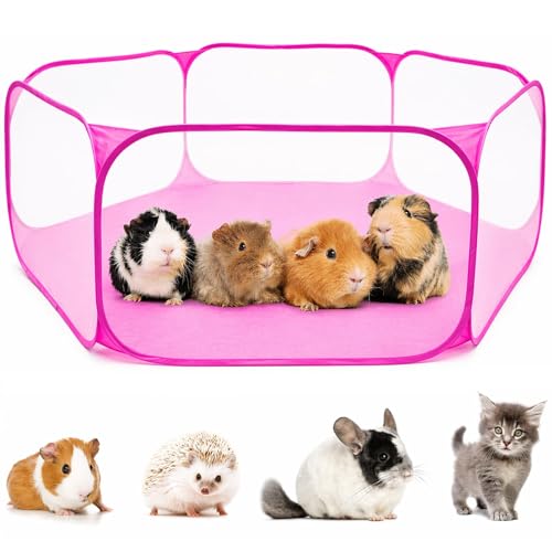 Rypet Guinea Pig Playpen Pop-Up, Outdoor Yard Fence for Small Pets,Pink | Breathable 360° Mesh View, Pops Open Fast, 47 x 15 in Play Space, Folds Flat for Travel, Rabbits Hamsters Hedgehogs - color: Pink, style: Open Top Playpen