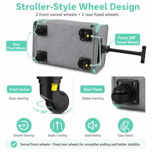 Airline Pet Carrier with Wheels, 18x11x11 for Cats & Toy Dogs | Soft-sided nylon under-seat bag, removable wheels, expandable mesh, cats & toy-breed dogs, measure pet before buying - color: Green