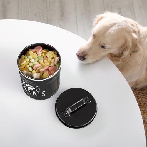 OUTNILI Large Dog Treat Container Airtight - 6.6" Tall X 6" Round Black Dog Treat Jar for Kitchen Counter - Rustic Treat Storage Canister for Dogs, Cats, Small Animals - color: Black-Medium