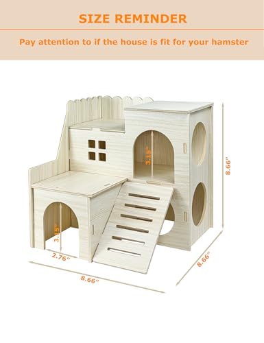 Hamster Hideout Cage Accessories - Hamster House and Habitat Wooden Hide Hut with Climbing Ladder for Syrian Dwarf Gerbils and Mouse Mice Rat Other Small Animals etc.