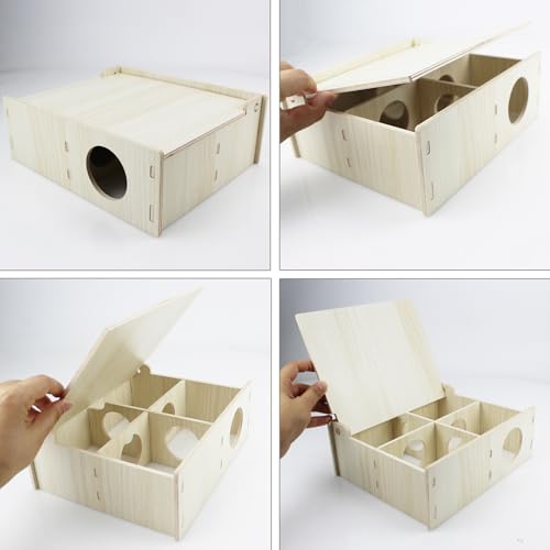 Amonk 7x8.6x3in Multi-Chamber with Play Tunnel Hamster House for Small Pets | Flip Cover Design, Multi-Chamber Hamster House, Secret Peep Shed with User Manual