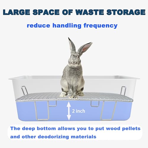 Stainless Steel Rabbit Litter Box,Bunny Litter Pan with Widened Grid,Toilet Tray,High Back Wall,Deep Waste Storage (Medium) - size: Medium