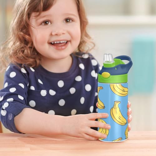 OTVEE Banana Kids Water Bottle with Straw Lid 12 oz Insulated Stainless Steel Leakproof Duck Mouth Tumbler Cup for Boys Girls Teen School - color: Banana