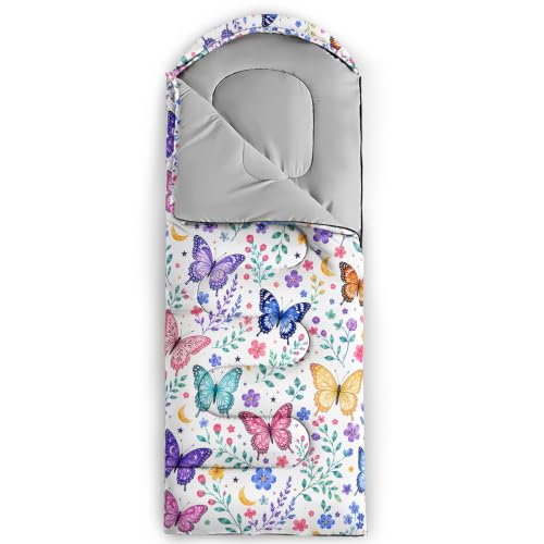 QOOMO Camping Sleeping Bags,3 Season Warm & Cool Weather,Lightweight,Waterproof Sleeping Bags for Adults & Kids,Traveling,and Outdoors,Camping Gear Equipment - color: Floral Butterfly 21