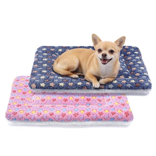 Mora Pets Dog Bed Crate Pad Ultra Soft Pet Bed with Cute Star Print Washable Reversible for Large Medium Small Dogs 21 x 12 inch 2 Pack Pink and Dark Blue - color: pack - Pink/Dark Blue, size: 22-Inch
