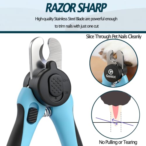 gonicc LED Pet Nail Clippers for Small Dogs and Cats | Light-Up Dog Nail Trimmer with Safety Lock & Built‑in File, Professional Stainless Steel Nail Clippers for Pets - size: LED Light For Small Dogs and Cats