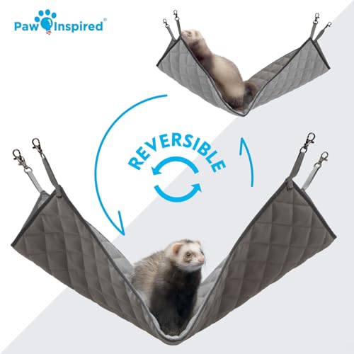 Paw Inspired Hanging Fleece Hammock for Small Animals, Gray/Light Gray | Hammock with Swivel Clips for Pet Cage for Ferrets, Rats, Chinchillas, Sugar Gliders, Hideout Toy for Guinea Pigs, Hamsters - color: Gray/Light Gray